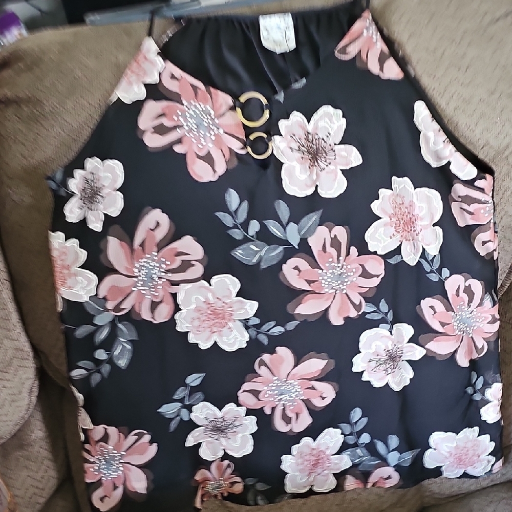 NAIF Black and Pink Floral Blouse